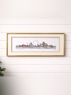 ST. LOUIS SKYLINE FRAMED ART PRINT | PANORAMIC CITYSCAPE GOLD FRAME